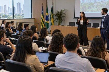 Estudantes da Escola de Negócios da UNIALFA participam de encontro sobre oportunidades de formação prática e atuação junto à Defensoria Pública do Estado de Goiás, em Goiânia.